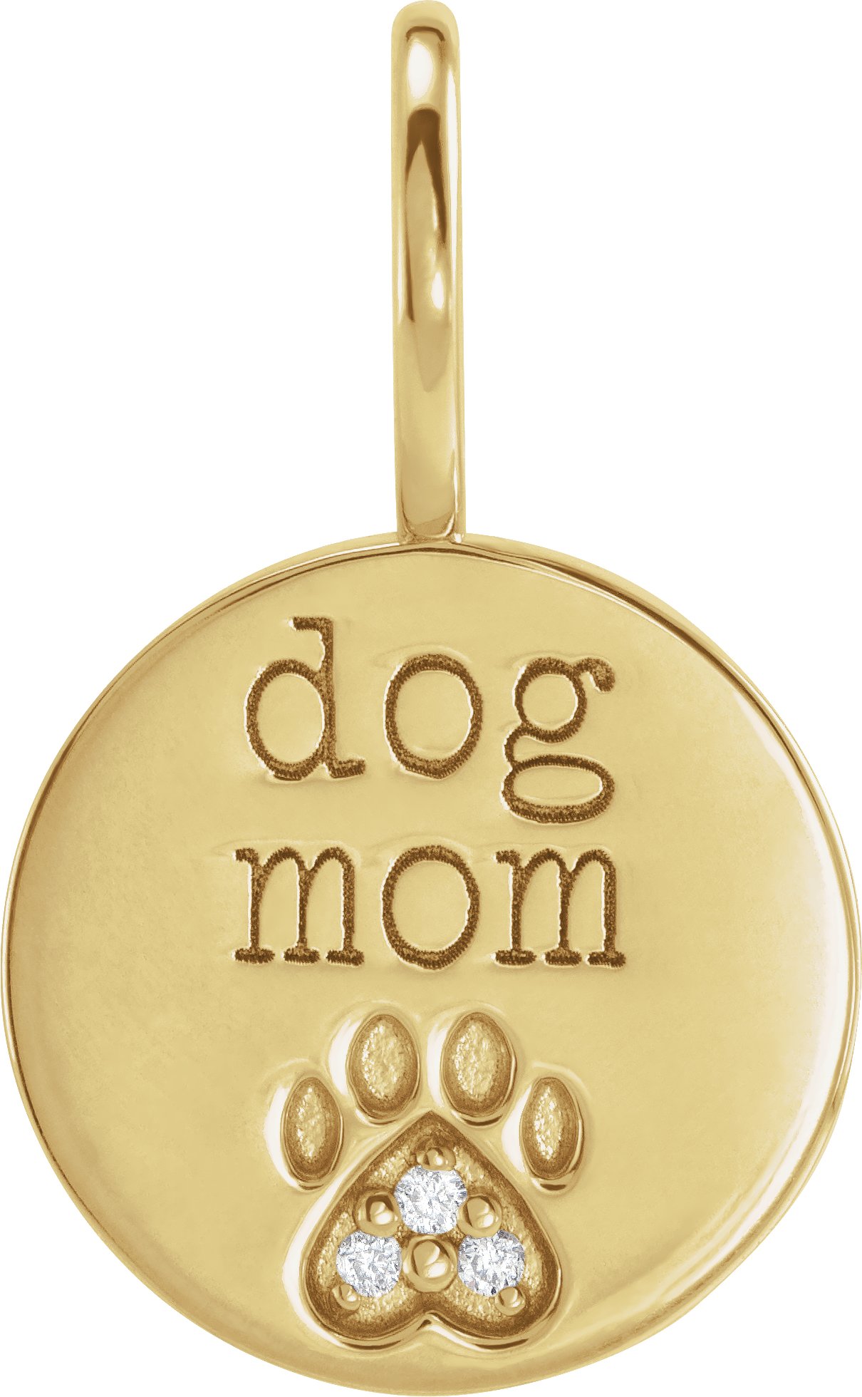 14K Yellow .01 CTW Natural Diamond Engraved Dog Mom Paw Print Charm or Pendant Ref 19258446