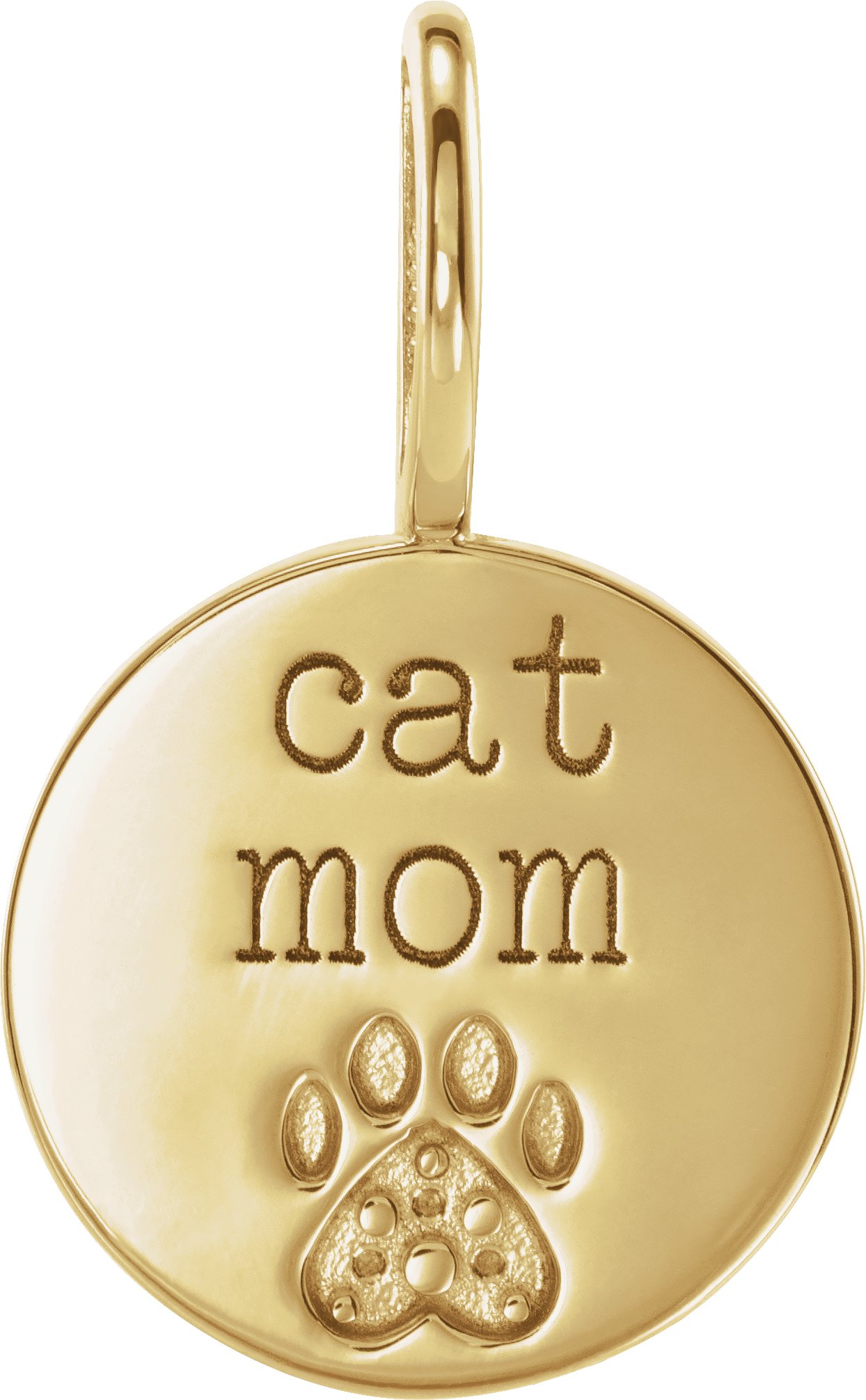 14K Yellow Engraved Cat Mom Paw Print Charm/Pendant Mounting