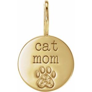 14K Yellow Engraved Cat Mom Paw Print Charm/Pendant Mounting