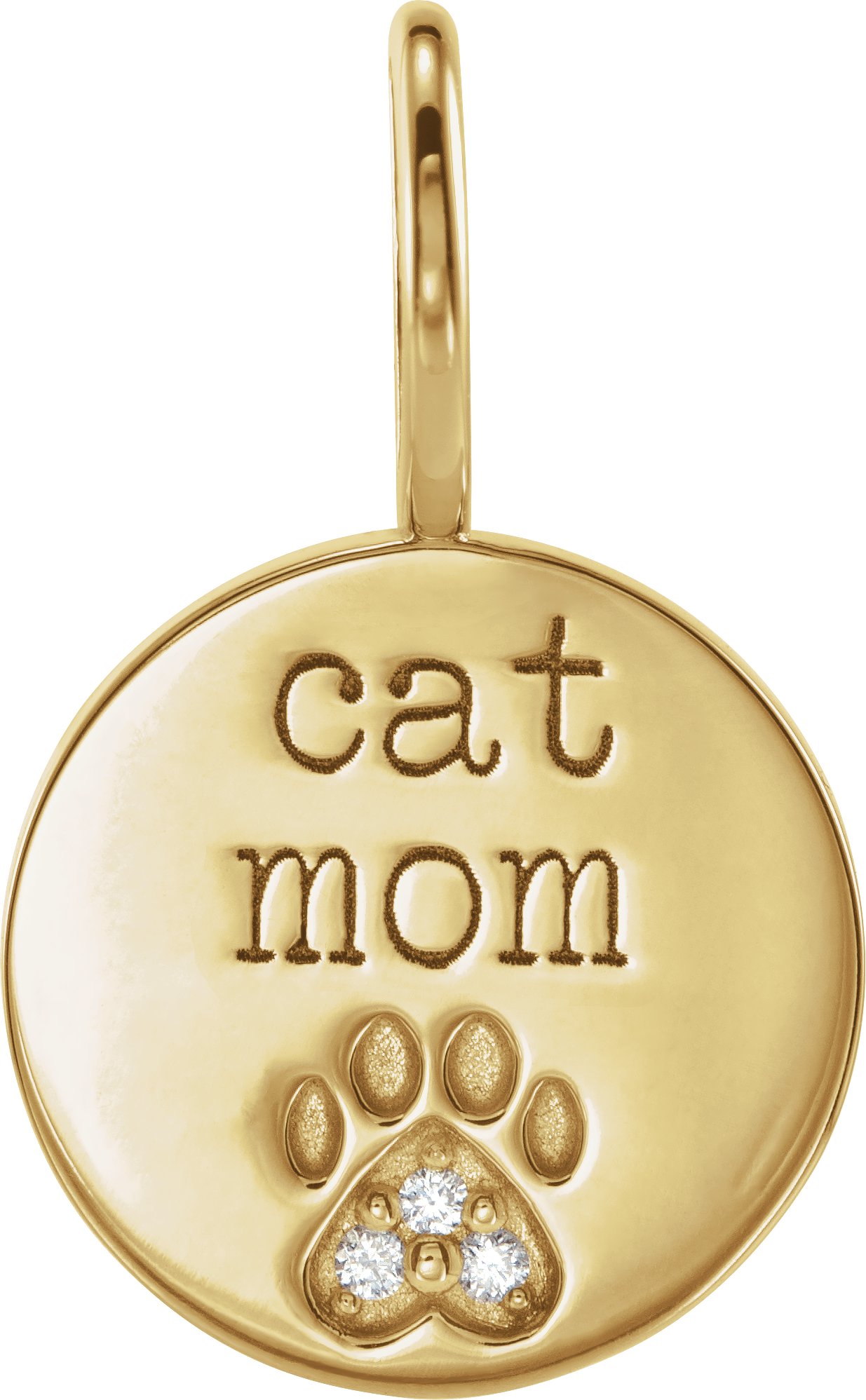 14K Yellow .01 CTW Natural Diamond Engraved Cat Mom Paw Print Charm or Pendant Ref 19262768