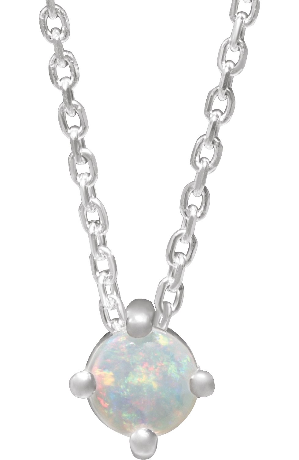 Sterling Silver Natural White Opal Cabochon 16-18" Necklace