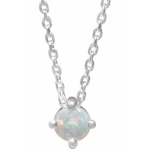 Sterling Silver Natural White Opal Cabochon 16-18" Necklace