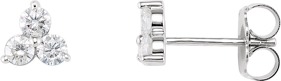 14K White 5/8 CTW Natural Diamond Three-Stone Stud Earrings