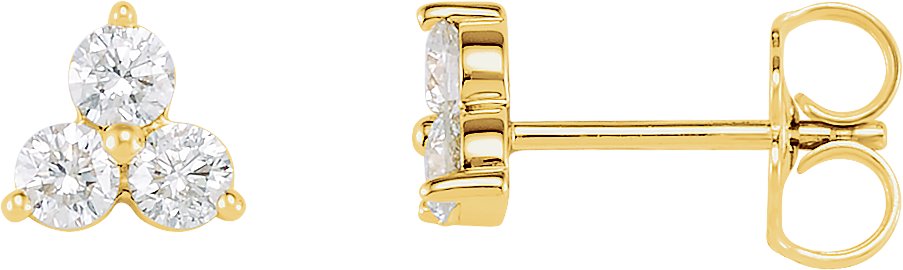 14K Yellow 5/8 CTW Natural Diamond Three-Stone Stud Earrings