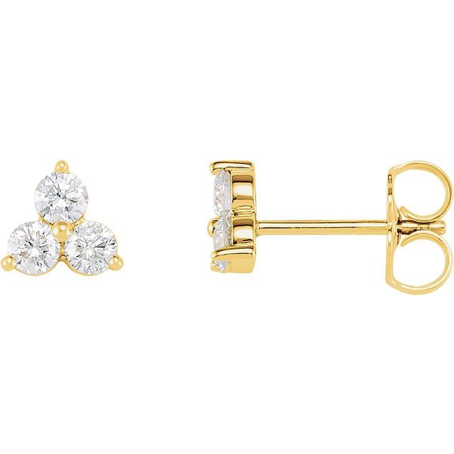 14K Yellow 5/8 CTW Natural Diamond Three-Stone Stud Earrings