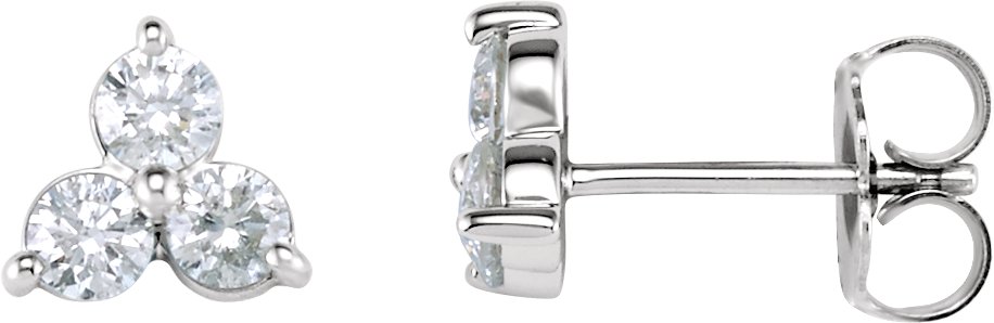 14K White 1 CTW Natural Diamond Three-Stone Stud Earrings