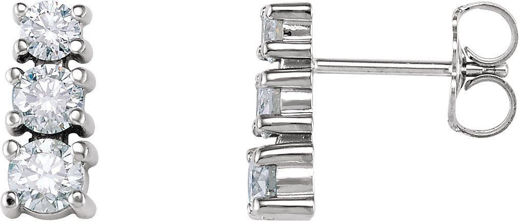 14K White 7/8 CTW Natural Diamond Three-Stone Earrings  