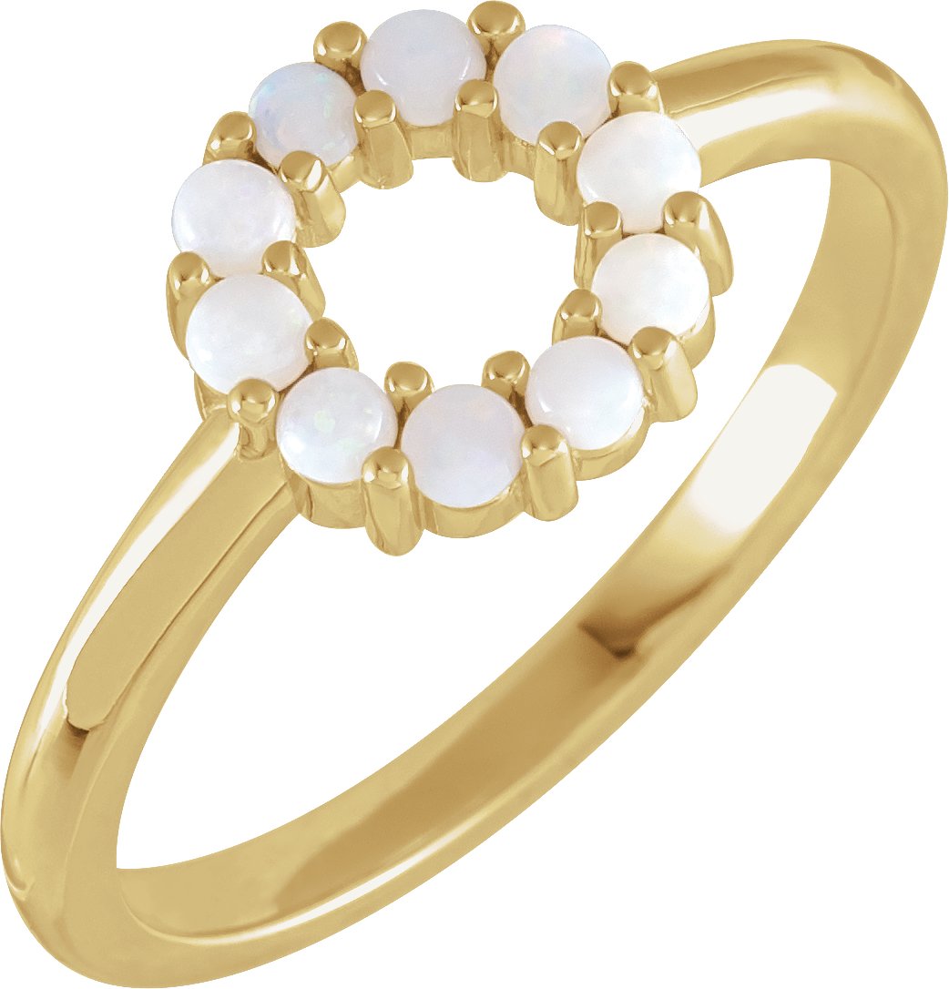 14K Yellow Natural White Opal Cabochon Halo-Style Ring