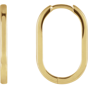 14K Yellow 20 mm Elongated Oval Huggie Hoop Earrings