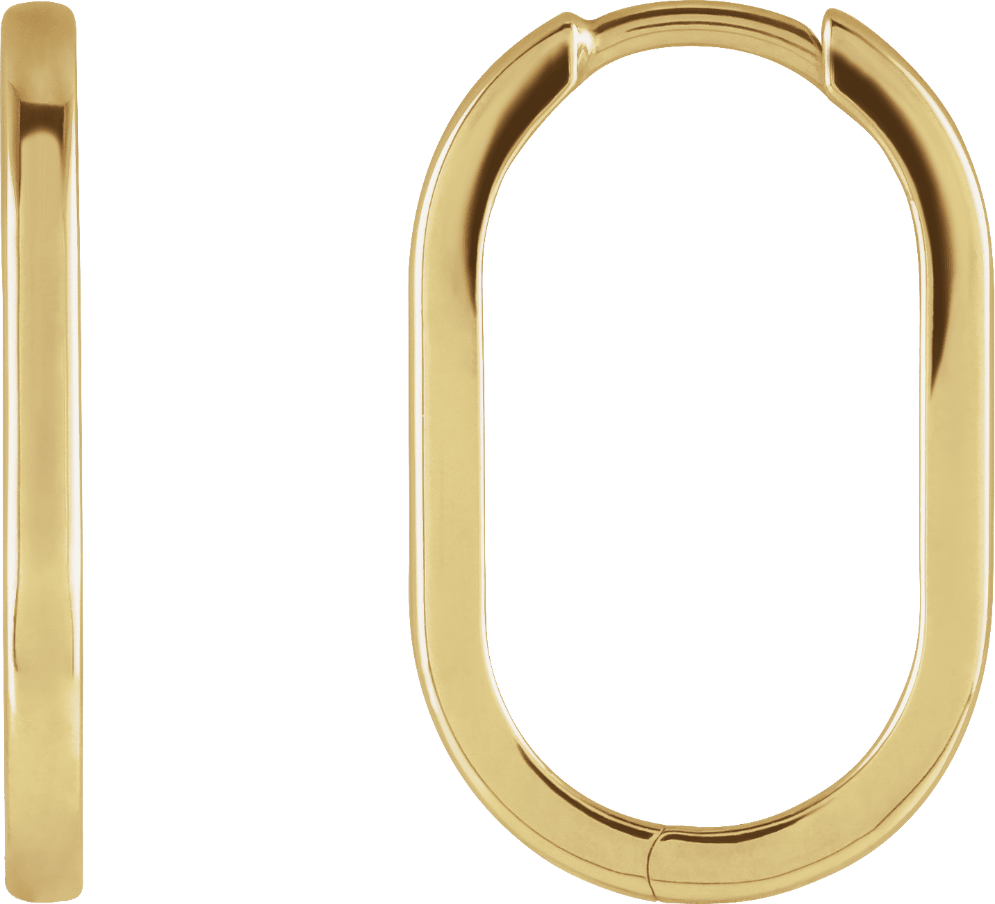 14K Yellow 20 mm Elongated Oval Huggie Hoop Earrings