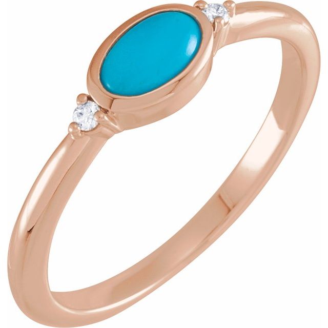 14K Rose Natural Turquoise & .03 CTW Natural Diamond Ring