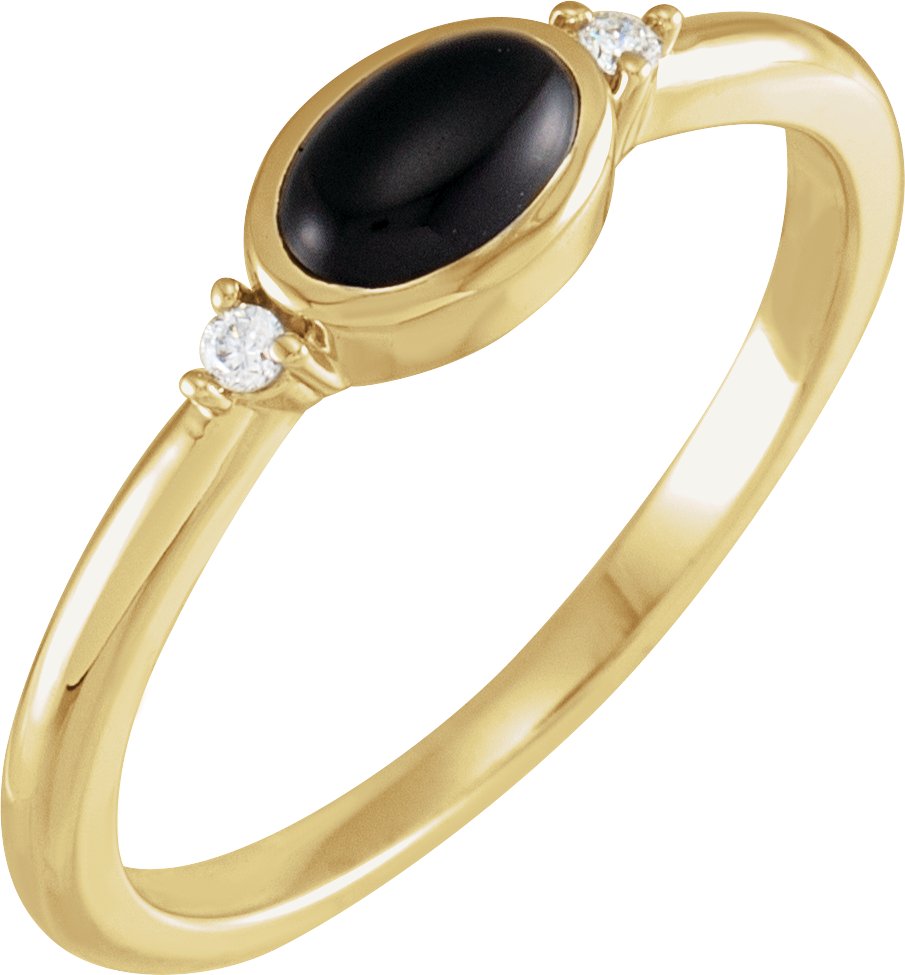 14K Yellow 6x4 mm Round Natural Black Onyx & .03 CTW Natural Diamond Ring