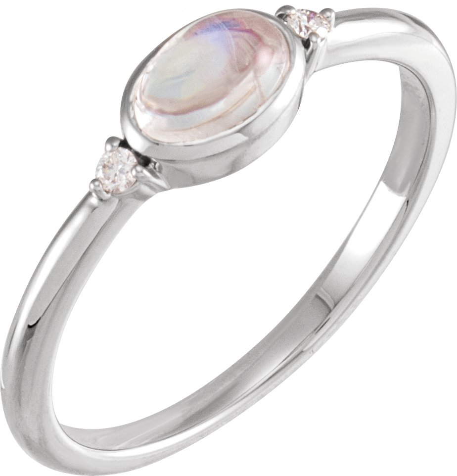 Sterling Silver Natural Rainbow Moonstone and .03 CTW Natural Diamond Ring Ref 18830466