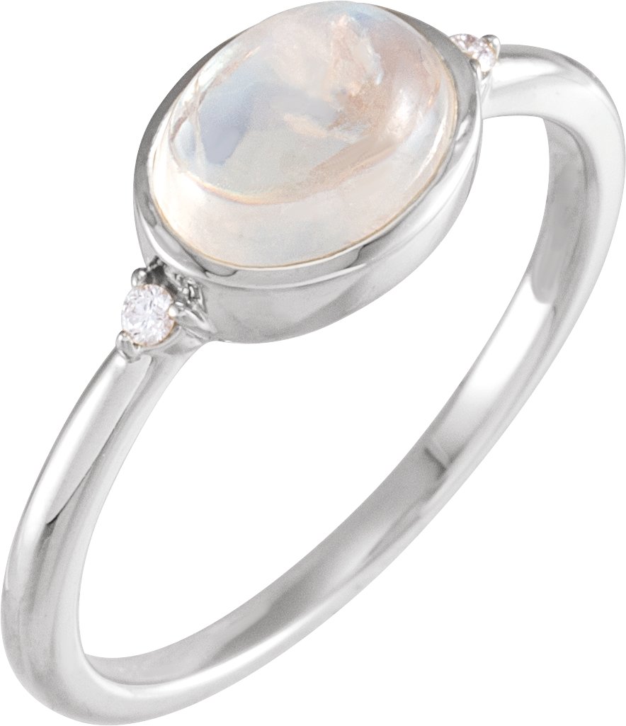 Sterling Silver Natural Rainbow Moonstone and .03 CTW Natural Diamond Ring Ref 18831098