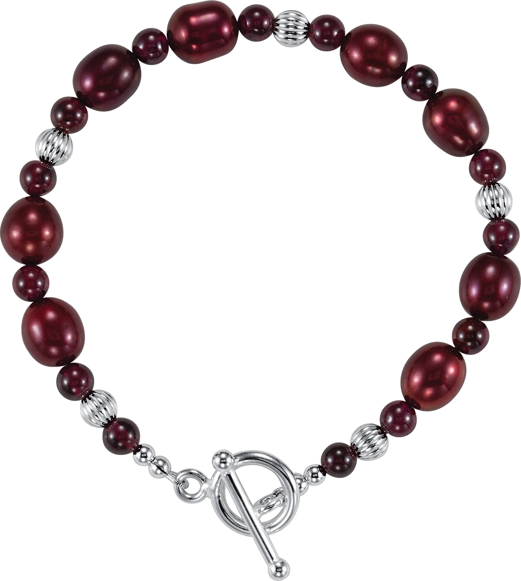 Sterling Silver Rhodolite Garnet and Freshwater Cultured Pearl 7.5 inch Bracelet Ref. 3621443