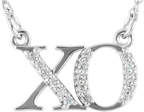 14K White .07 CTW Natural Diamond "XO" Phrase 16 1/2" Necklace