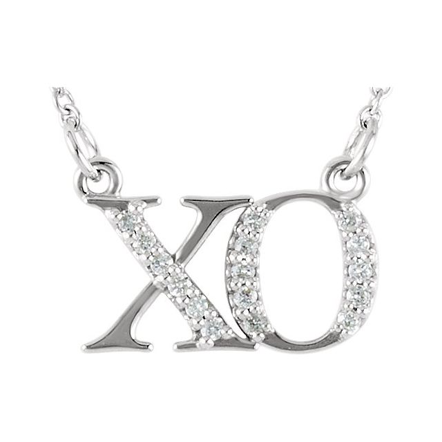 14K White .07 CTW Diamond "XO"  16 1/2" Necklace