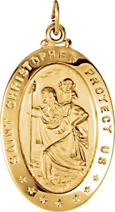 14K Yellow 29x20 mm Oval St. Christopher Medal