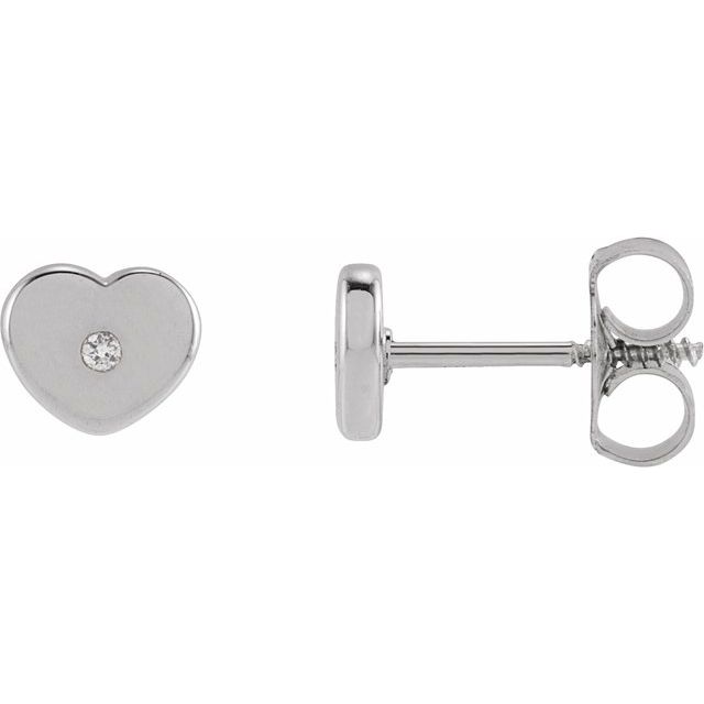 Sterling Silver .01 CTW Natural Diamond Youth Heart Earrings  