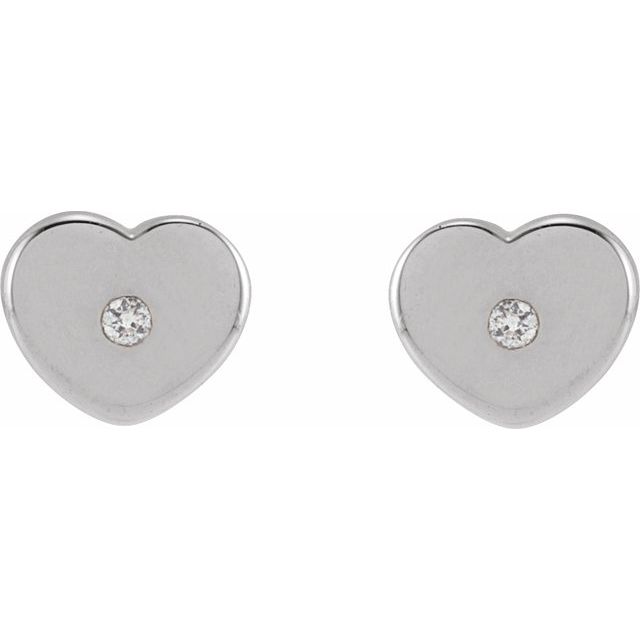 Sterling Silver .01 CTW Natural Diamond Youth Heart Earrings  