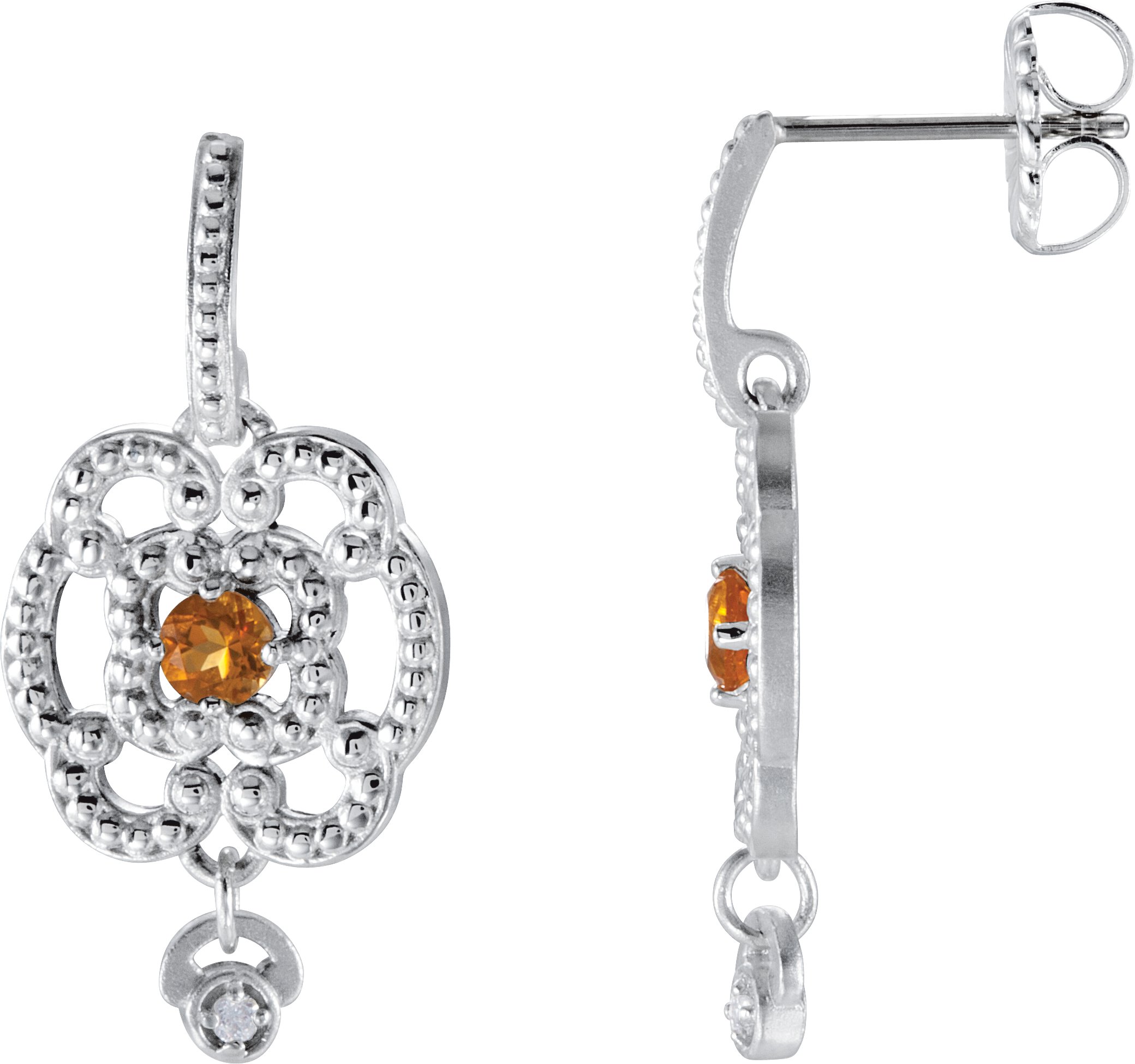 Sterling Silver and 14K White Citrine and .03 CTW Diamond Earrings Ref 3636469