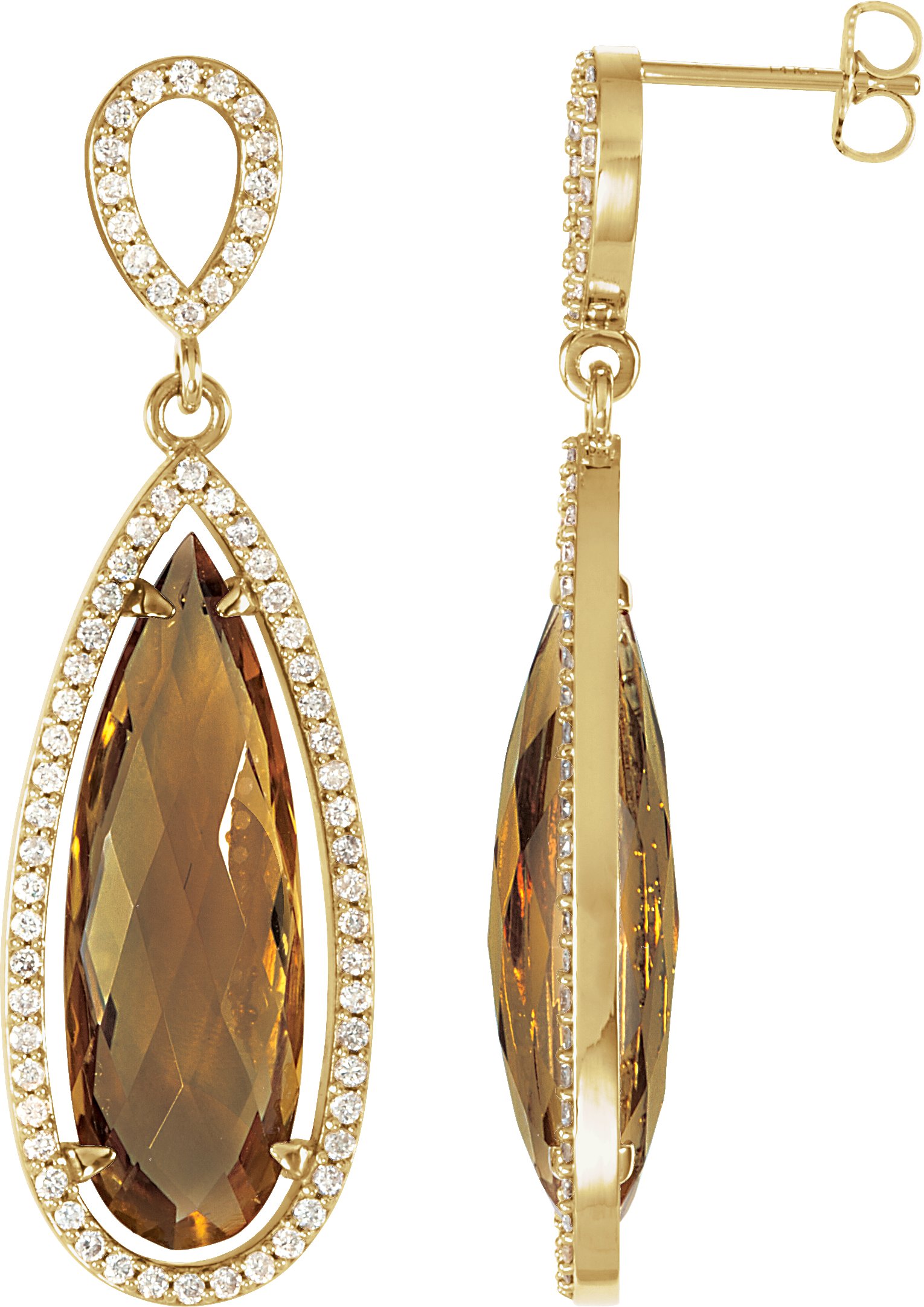 14K Yellow Natural Honey Quartz & 5/8 CTW Natural Diamond Earrings