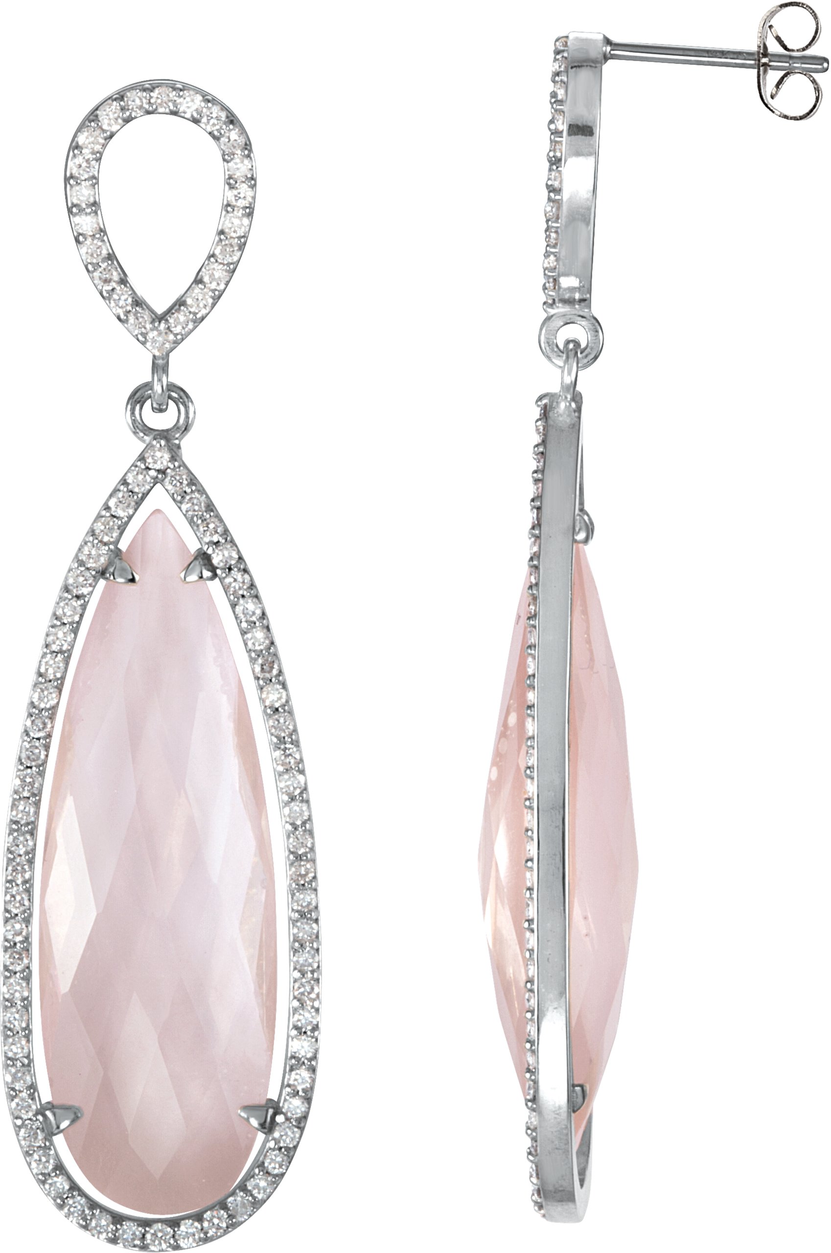 Sterling Silver Natural Rose Quartz & 5/8 CTW Natural Diamond Earrings
