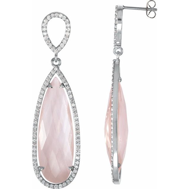 Sterling Silver Natural Rose Quartz & 5/8 CTW Natural Diamond Earrings