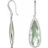 Sterling Silver .75 CTW Diamond and Green Quartz Halo Style Pear Shaped Dangle Earrings Ref 3627906