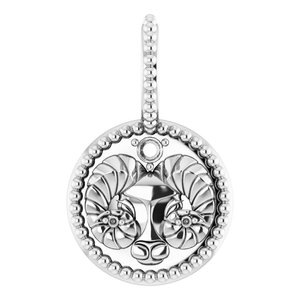 Platinum 2 mm Round Aries Accented Zodiac Charm/Pendant Mounting