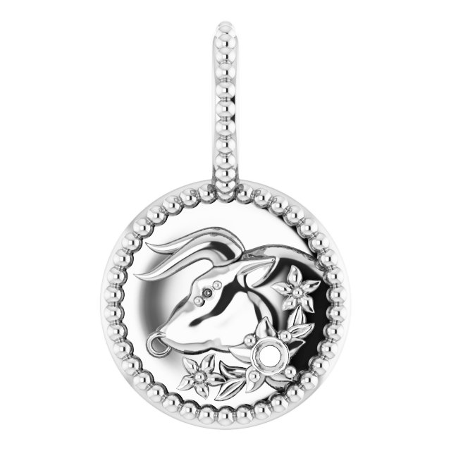 14K White 2 mm Round Taurus Accented Zodiac Charm/Pendant Mounting