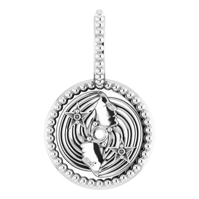 14K White 2 mm Round Gemini Accented Zodiac Charm/Pendant Mounting