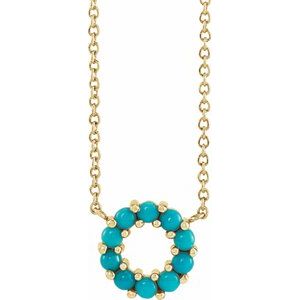 14K Yellow Natural Turquoise Circle Cabochon 18" Necklace