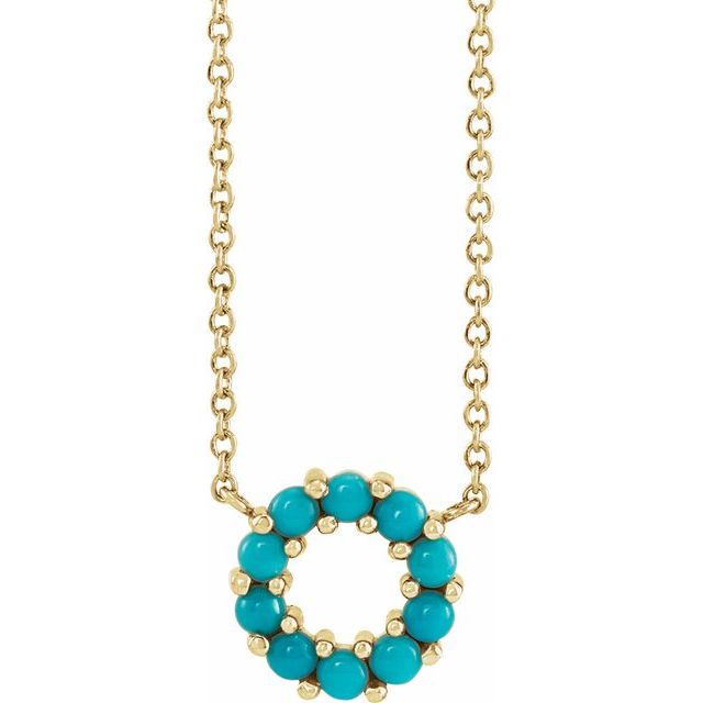 14K Yellow Natural Turquoise Circle Cabochon 18 Necklace