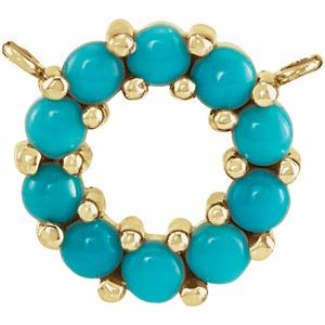 14K Yellow Natural Turquoise Circle Cabochon Necklace Center