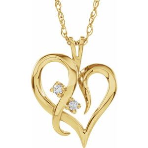 14K Yellow .03 CTW Natural Diamond Heart 18" Necklace 