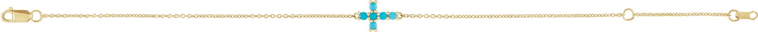 14K Yellow Natural Turquoise Sideways Cross 6 1/2-7 1/2 Bracelet