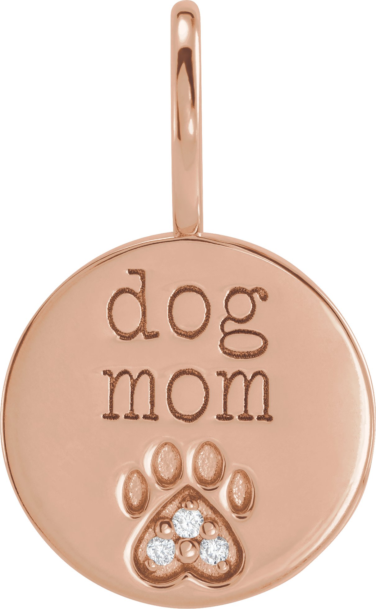 14K Rose .01 CTW Natural Diamond Engraved Dog Mom Paw Print Charm or Pendant Ref 19258443