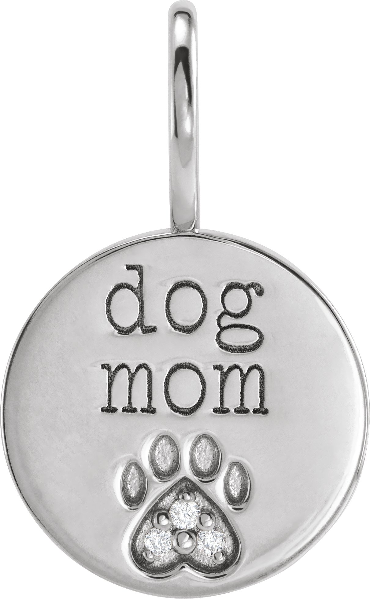 14K White .01 CTW Natural Diamond Engraved Dog Mom Paw Print Charm or Pendant Ref 19258451