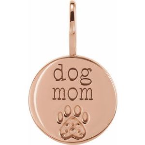 18K Rose Engraved Dog Mom Paw Print Charm/Pendant Mounting