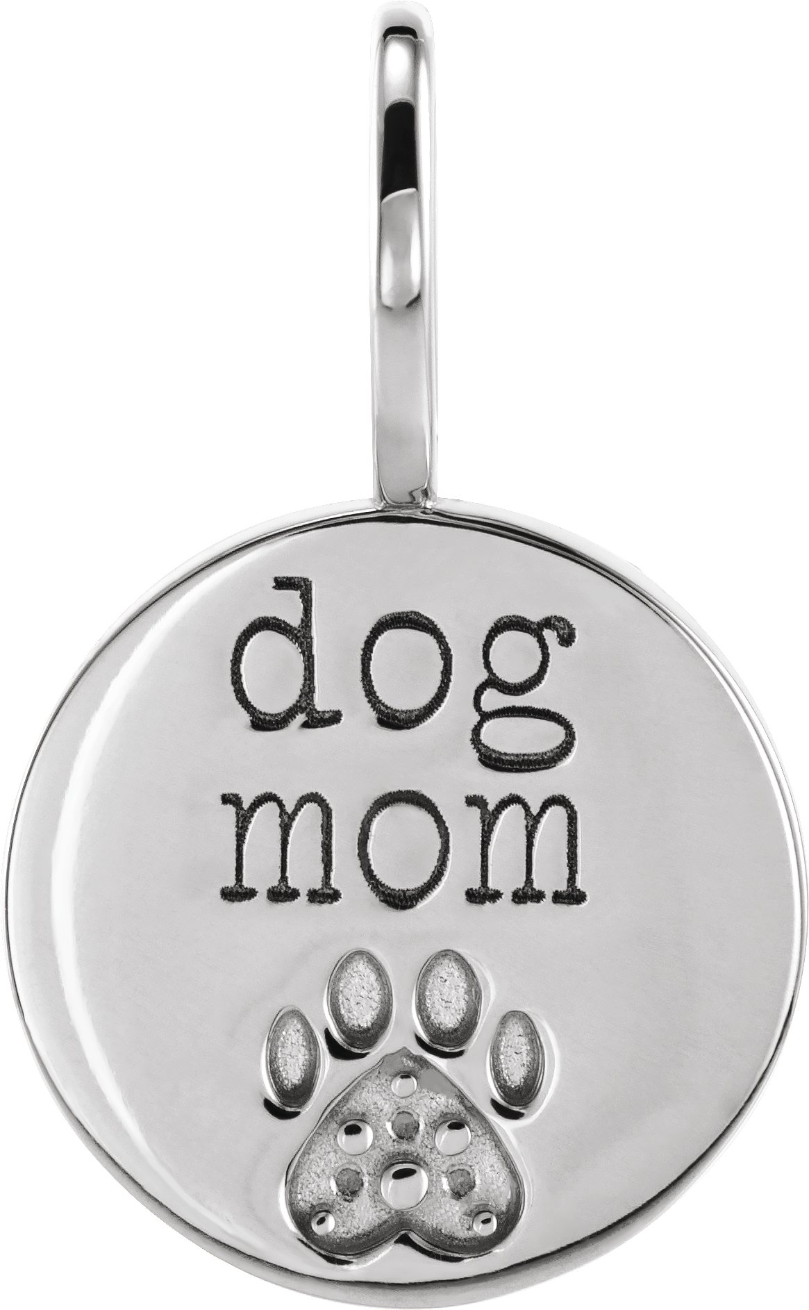 10K White Engraved Dog Mom Paw Print Charm/Pendant Mounting