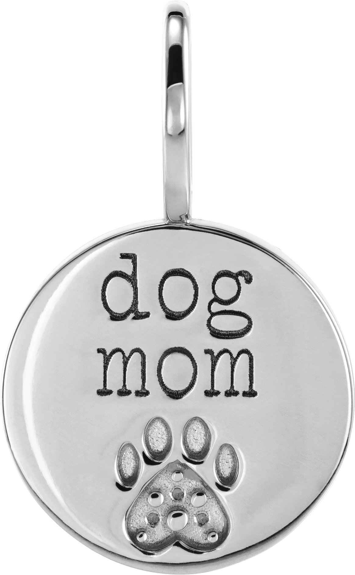 18K Palladium White Engraved Dog Mom Paw Print Charm/Pendant Mounting