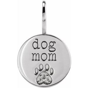 14K White Engraved Dog Mom Paw Print Charm/Pendant Mounting