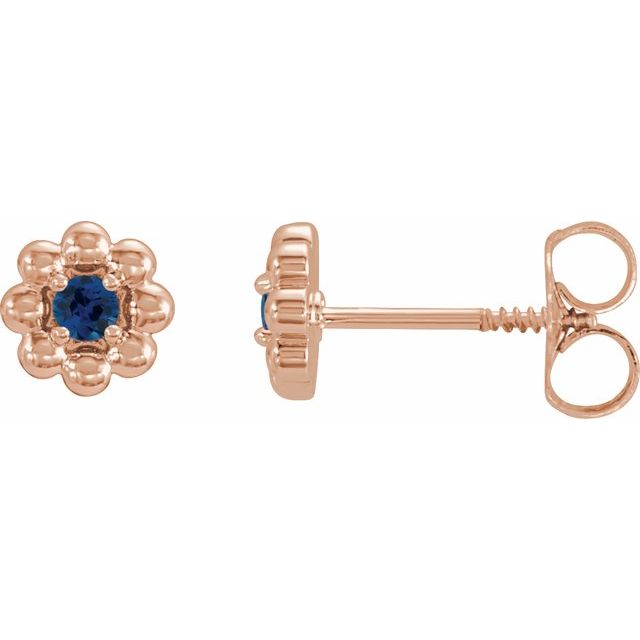 14K Rose Lab-Grown Blue Sapphire Petite Flower Beaded Earrings