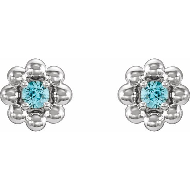 Sterling Silver Natural Blue Zircon Petite Flower Beaded Earrings