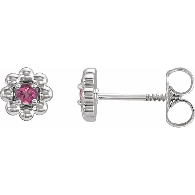 Sterling Silver Natural Pink Tourmaline Petite Flower Beaded Earrings