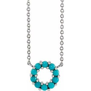 Sterling Silver Natural Turquoise Circle Cabochon 18" Necklace