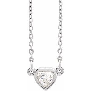 14K White 1/4 CT Natural Diamond Heart 16-18" Necklace