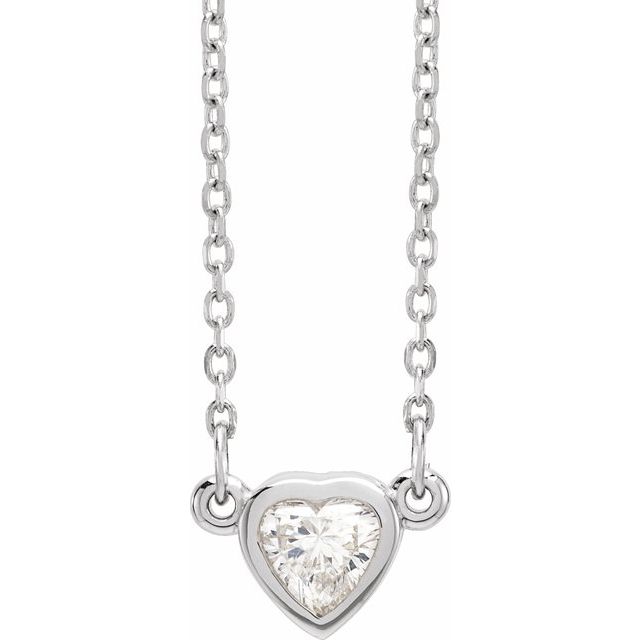 14K White 1/4 CT Natural Diamond Heart 16-18 Necklace
