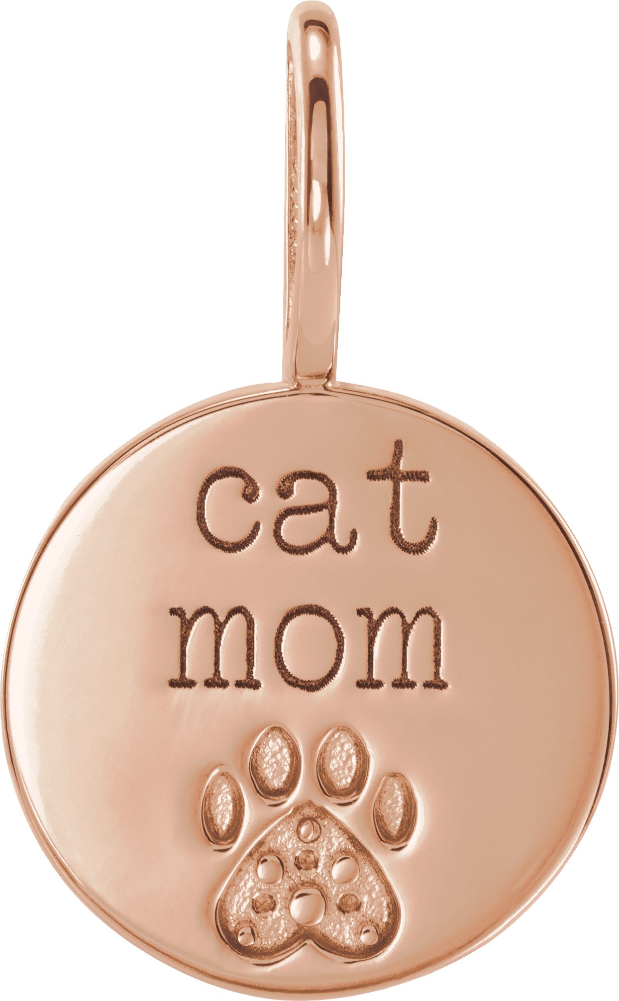 14K Rose Engraved Cat Mom Paw Print Charm/Pendant Mounting
